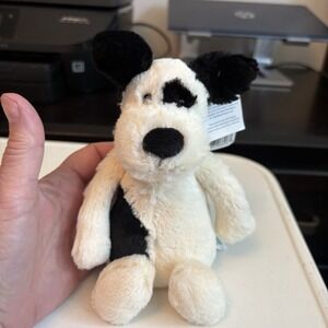 Jellycat London Bashful Dog Black & White Plush Puppy Stuffed Animal Small 7"